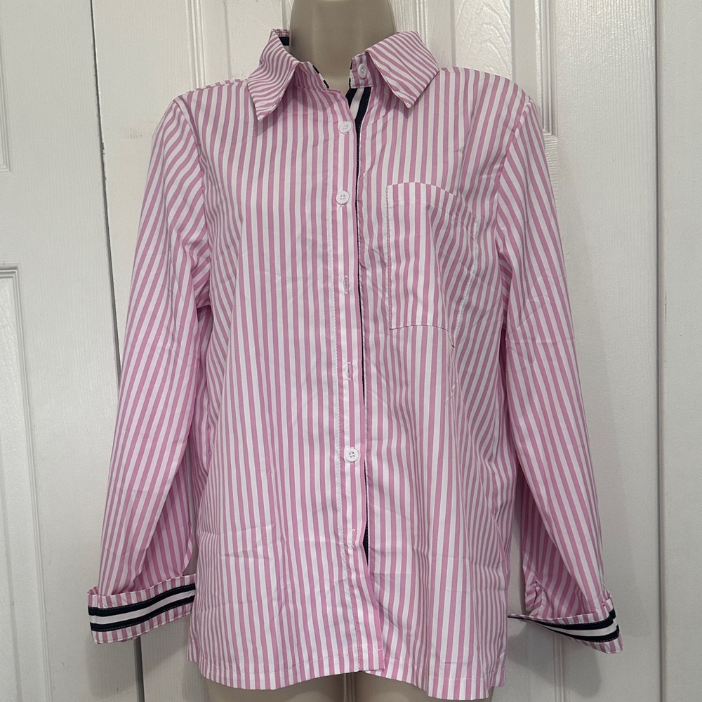 Pink and White Striped Button-Up Shirt